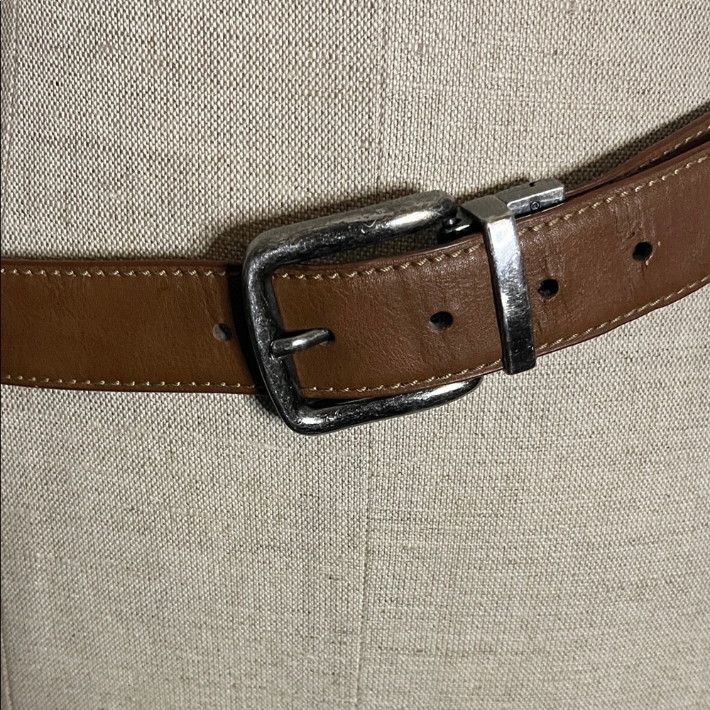 😄Swiss gear leather belt brown silver buckle unisex